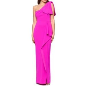 BETSY & ADAM SZ 6 Pink Fushia One Shoulder Side Drape Maxi Gown NWT $269 B118